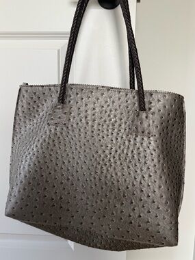 Women's Textured Faux-Ostrich Tote Bag in Dark Taupe